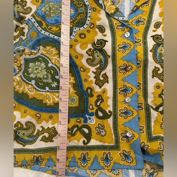 Haute hippie short sleeve collared linen blend bright paisley top - Picture 7 of 8